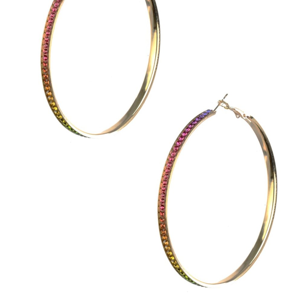 Rainbow Rhinestone Hoop Earrings & Bracelet Set